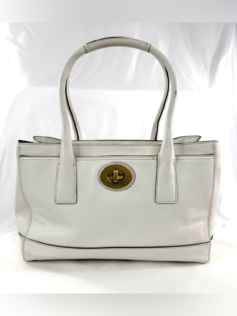 Coach Vintage Madeline 11553 White Leather Tote Satchel Bag Turn Lock Brass